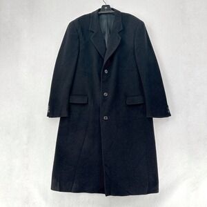 Silver Cloud Mens Cashmere Trench Coat Black‎ Size 44L Italy OverCoat